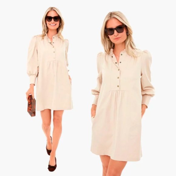 Pomander Place Dresses & Skirts - Pomander Place Khaki Claiborne Tan Puff Sleeve Casual Ruffle Dress Size XS